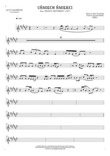 Smile of Death - Notes for alto saxophone - melody line
