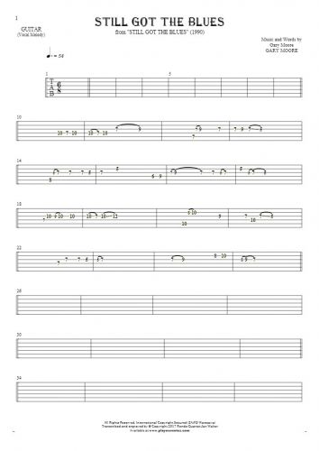 Still Got The Blues - Tablature for guitar - melody line