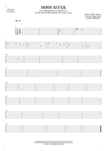 Moon River - Tablature for guitar - melody line