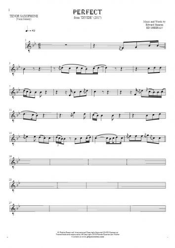Perfect - Notes for tenor saxophone - melody line