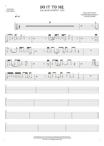 Do It To Me - Tablature (rhythm. values) for guitar - melody line
