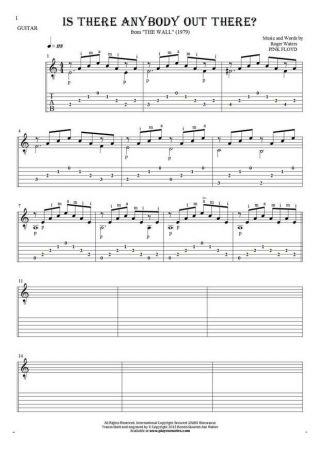 Is There Anybody Out There? - Notes and tablature for guitar solo (fingerstyle)