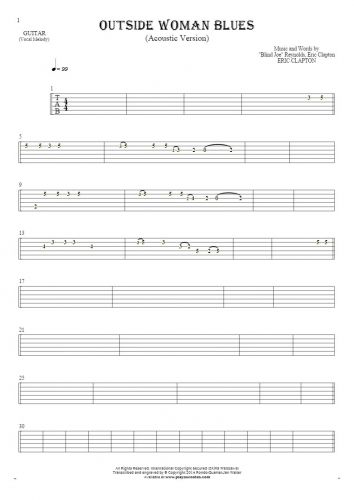 Outside Woman Blues - Tablature for guitar - melody line