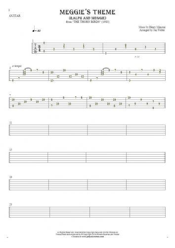 Meggie's Theme (Ralph and Meggie) - Tablature for guitar solo (fingerstyle)