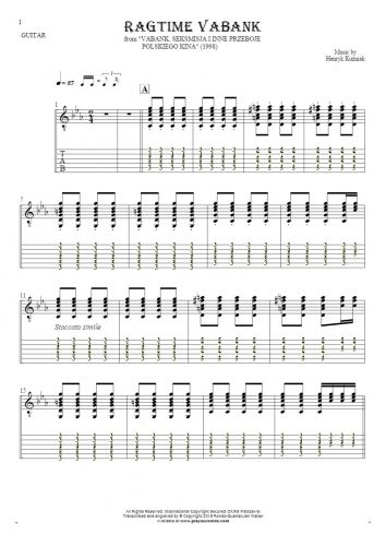 Ragtime Vabank - Notes and tablature for guitar