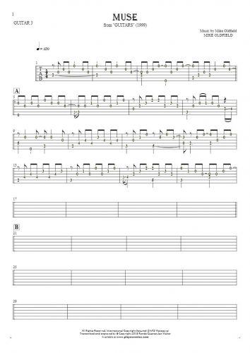 Muse - Tablature (rhythm. values) for guitar - guitar 3 part