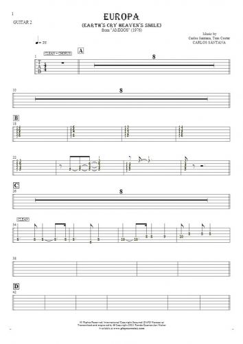 Europa (Earth's Cry Heaven's Smile) - Tablature (rhythm. values) for guitar - guitar 2 part