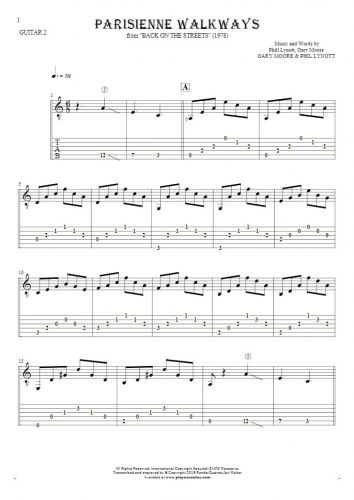 Parisienne Walkways - Notes and tablature for guitar - guitar 2 part