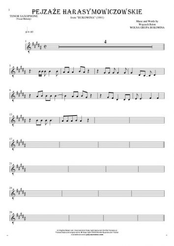 Pejzaże harasymowiczowskie - Noten für Tenor Saxophon - Melodielinie