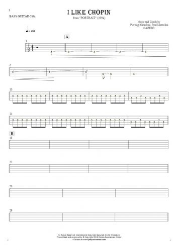 I Like Chopin - Tablature (rhythm values) for bass guitar (5-str.)