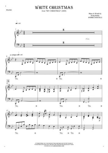 White Christmas - Notes for piano