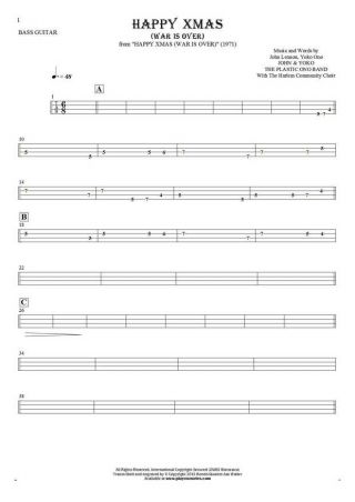 Happy Xmas (War Is Over) - Tablature for bass guitar