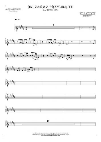 They'll be here any minute - Notes for alto saxophone - melody line