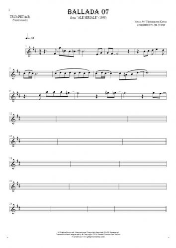 Ballada 07 - Notes for trumpet - melody line