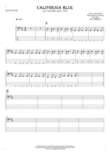 California Blue - Notes and tablature for bass guitar