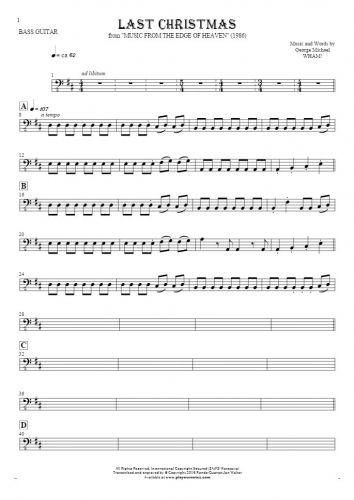 Last Christmas - Notes for bass guitar