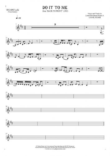 Do It To Me - Notes for trumpet - melody line