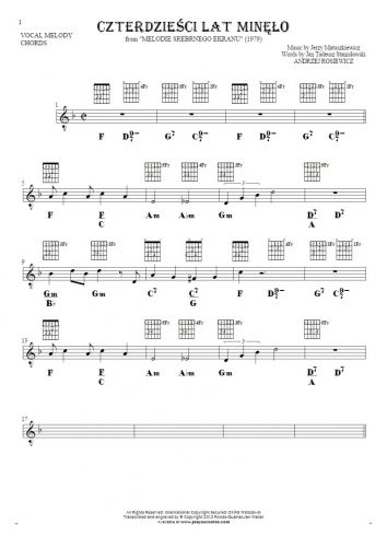 Czterdzieści Lat Minęło - Notes, chords and diagrams for solo voice with guitar accompaniment