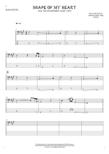 Shape Of My Heart - Notes and tablature for bass guitar
