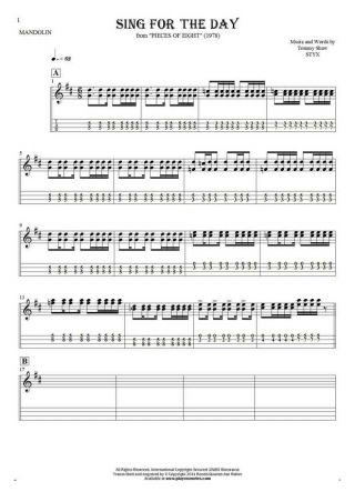 Sing for the Day - Notes and tablature for mandolin