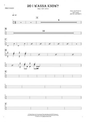 Do I Wanna Know? - Notes for percussion instruments