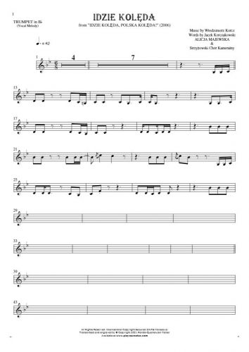Idzie kolęda - Notes for trumpet - melody line
