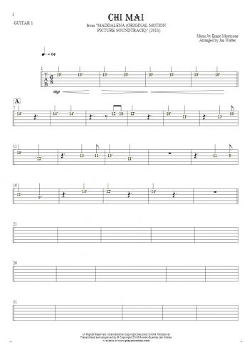 Chi Mai - Tabulatura (wartości rytmiczne) na gitarę - partia gitary 1
