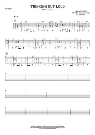 Thinking Out Loud - Tablature (rhythm values) for guitar - guitar 1 part