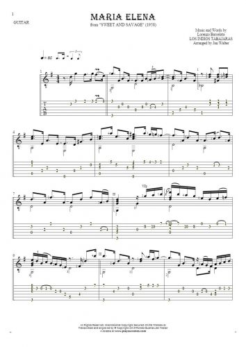 Maria Elena - Notes and tablature for guitar solo (fingerstyle)