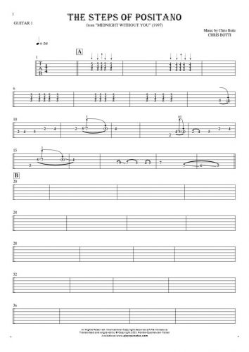 The Steps of Positano - Tablature for guitar - guitar 1 part