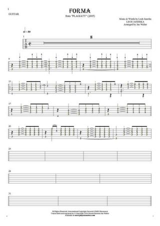 Forma - Tabulatura (wartości rytmiczne) na gitarę