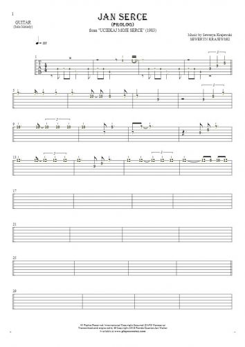 Jan Serce - Prolog - Tablature (rhythm. values) for guitar - melody line