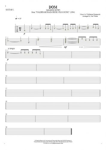 Dom - motyw główny - Tabulatura (wartości rytm.) na gitarę - partia gitary 1