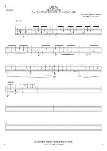 Dom - motyw główny - Tabulatura (wartości rytm.) na gitarę solo (fingerstyle)