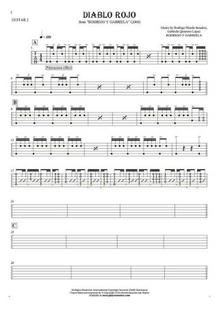 Diablo Rojo - Tablature (rhythm values) for guitar - guitar 2 part