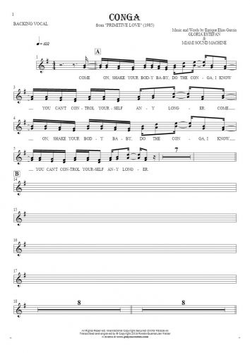 Conga - Notes and lyrics for vocal - backing vocals