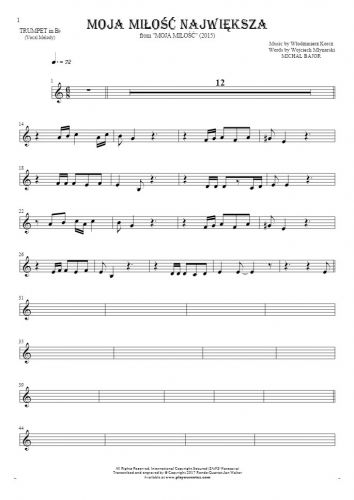 Moja miłość największa - Notes for trumpet - melody line