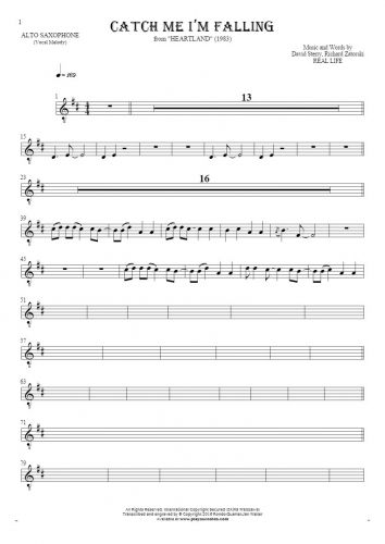 Catch Me I’m Falling - Notes for alto saxophone - melody line