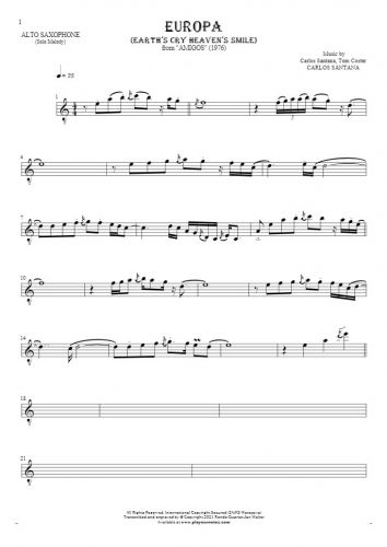 Europa (Earth's Cry Heaven's Smile) - Notes for alto saxophone - melody line