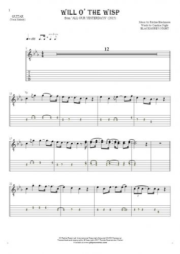 Will O' The Wisp - Notes and tablature for guitar