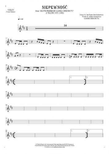 Uncertainty - Notes for violin - melody line
