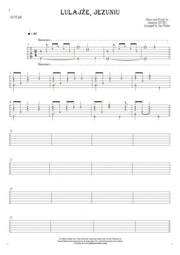 Lulajże, Jezuniu - Tabulatura (wartości rytmiczne) na gitarę solo (fingerstyle)