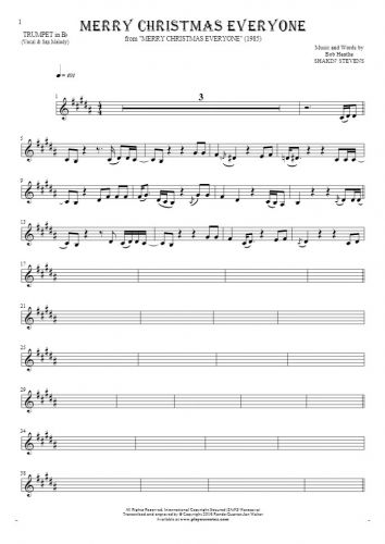 Merry Christmas Everyone - Notes for trumpet - melody line