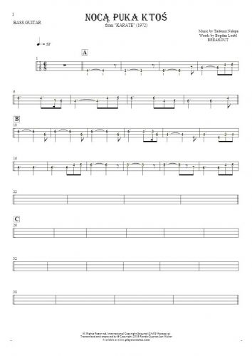 Somebody's Knocking At The Door At Nigh - Tablature (rhythm. values) for bass guitar
