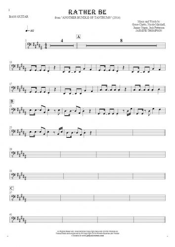 Rather Be - Notes for bass guitar