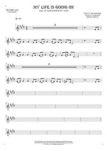My Life Is Going On - Notes for trumpet - melody line