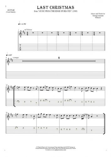 Last Christmas - Notes and tablature for guitar - melody line