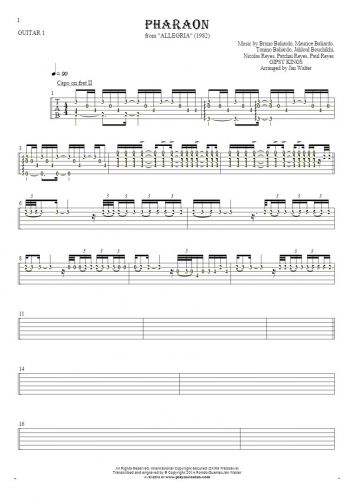 Pharaon - Tablature (rhythm values) for guitar - guitar 1 part