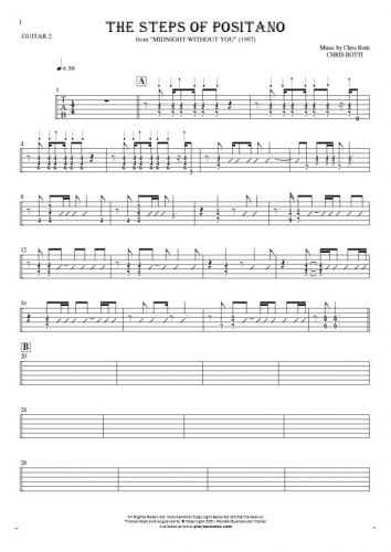 The Steps of Positano - Tablature (rhythm. values) for guitar - guitar 2 part
