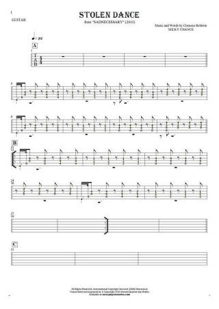 Stolen Dance - Tablature (rhythm values) for guitar